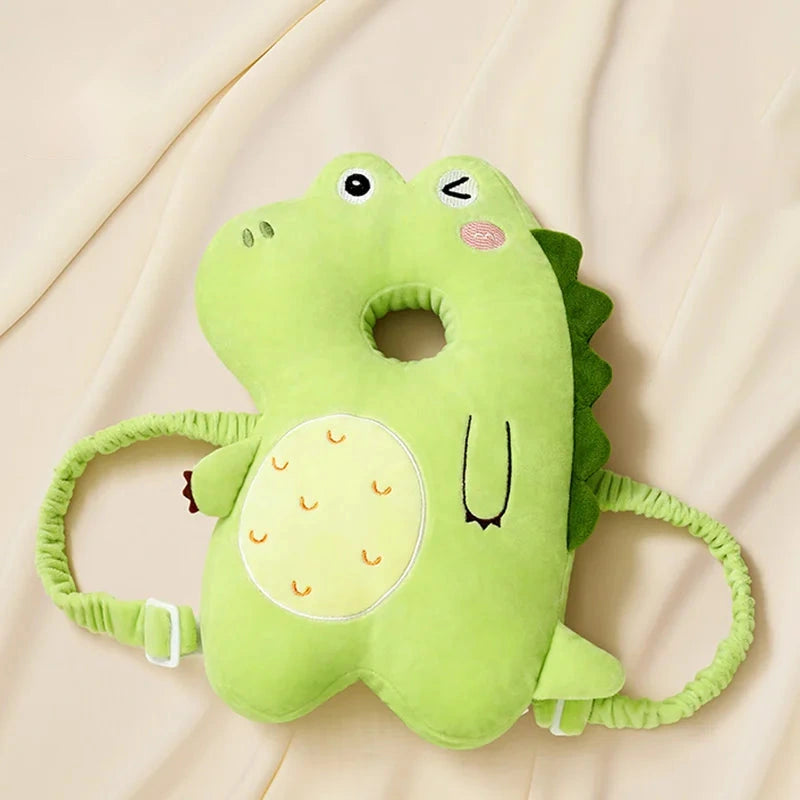 Green crocodile head-guard backpack pillow