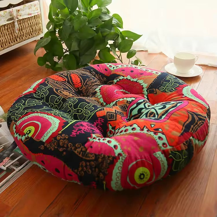 Round Cotton Linen Tatami Floor Cushion - Design 2