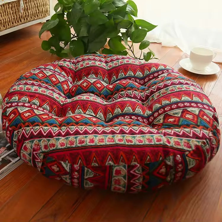Round Cotton Linen Tatami Floor Cushion - Design 5